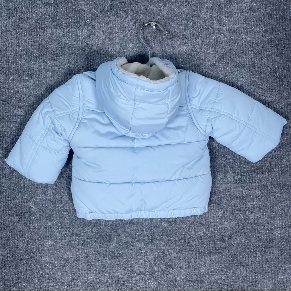 Janie & Jack Layette Baby 0-6mos Baby Blue Fleece Hooded Button Down Puffer Coat